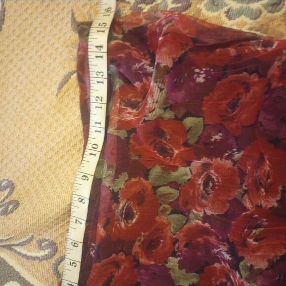 Elastic Waist Floral Print Mesh Overlay Mid Length Skirt - Picture 7 of 9